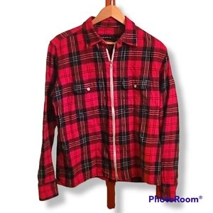 Raised by Wolves Red Black Plaid Flannel Zip Up Jacket